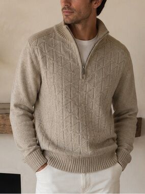Tommy Bahama Palm Vista Textured Half Zip Sweater Cotton Blend Pullover Beige XL